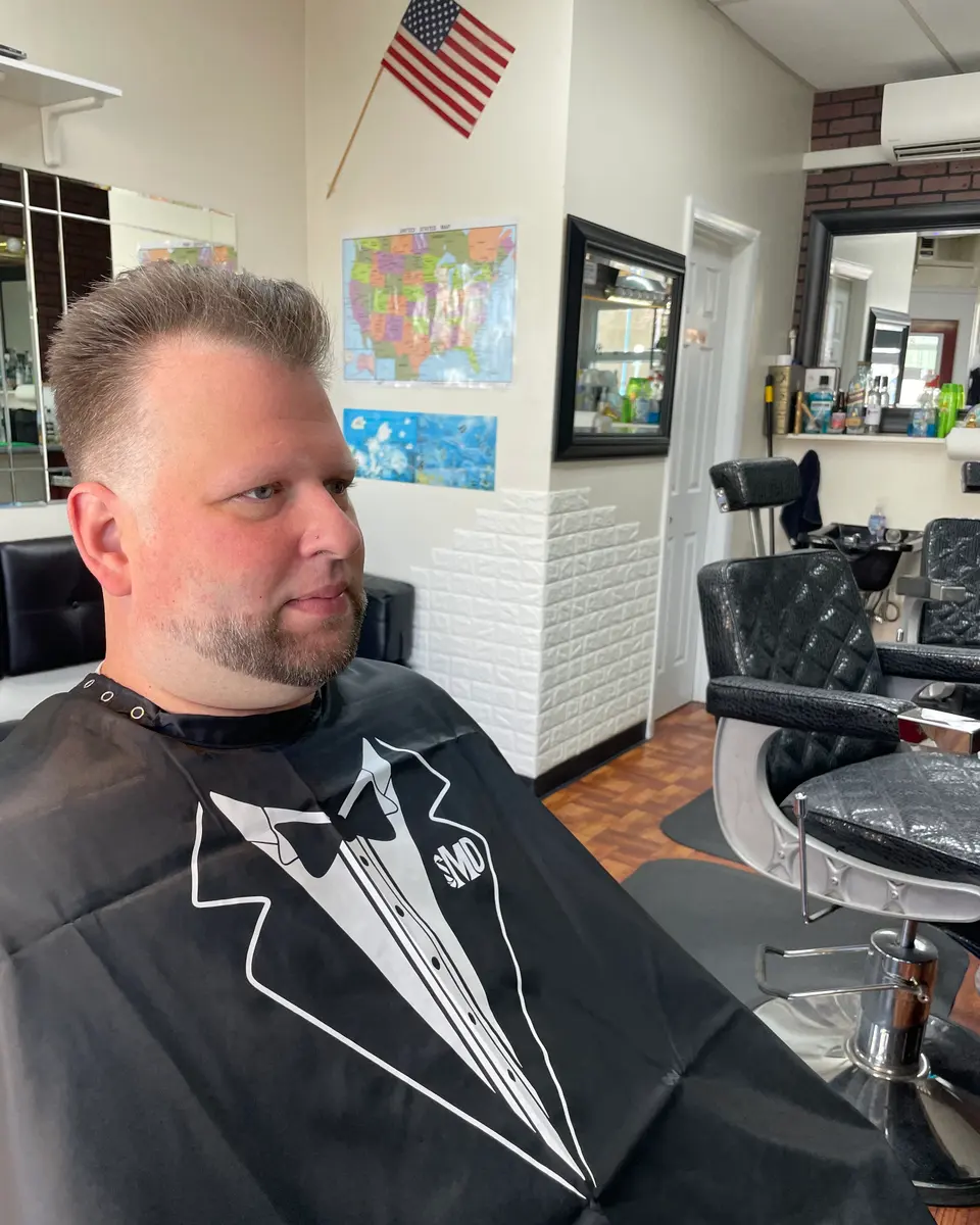 A finished classic men’s haircut at Pearl River Barber Shop