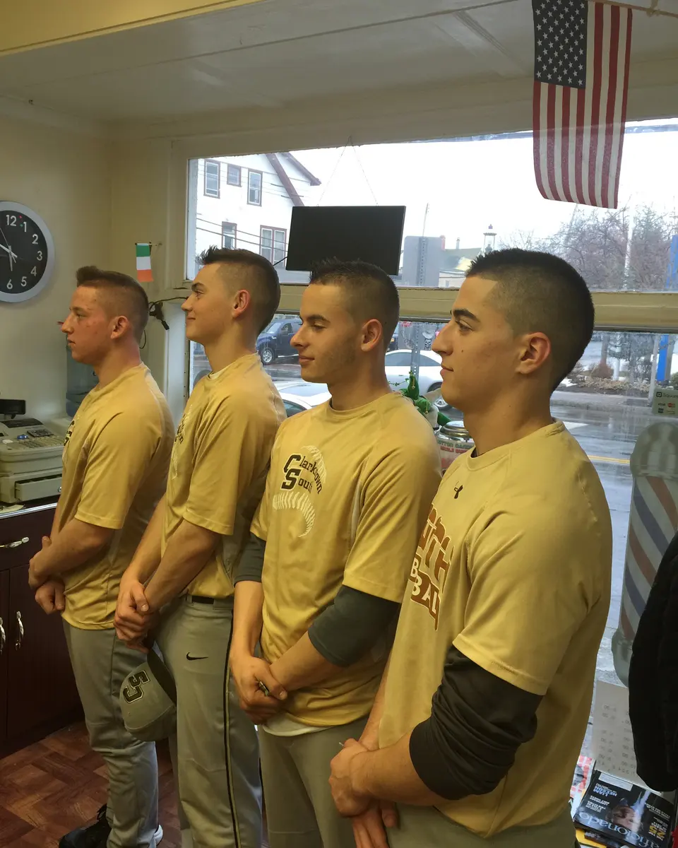 Four fresh high fades lined up at Pearl River Barber Shop